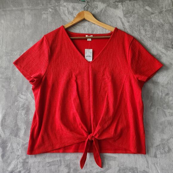 J Crew Top Womens Size 2X Red Textured Knit Tie Front NEW NWT - Picture 1 of 7